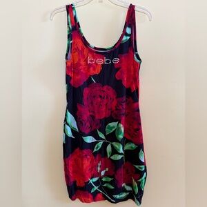 New bebe Multicolor Floral Sleeveless Tank Top with Rhinestone Logo M